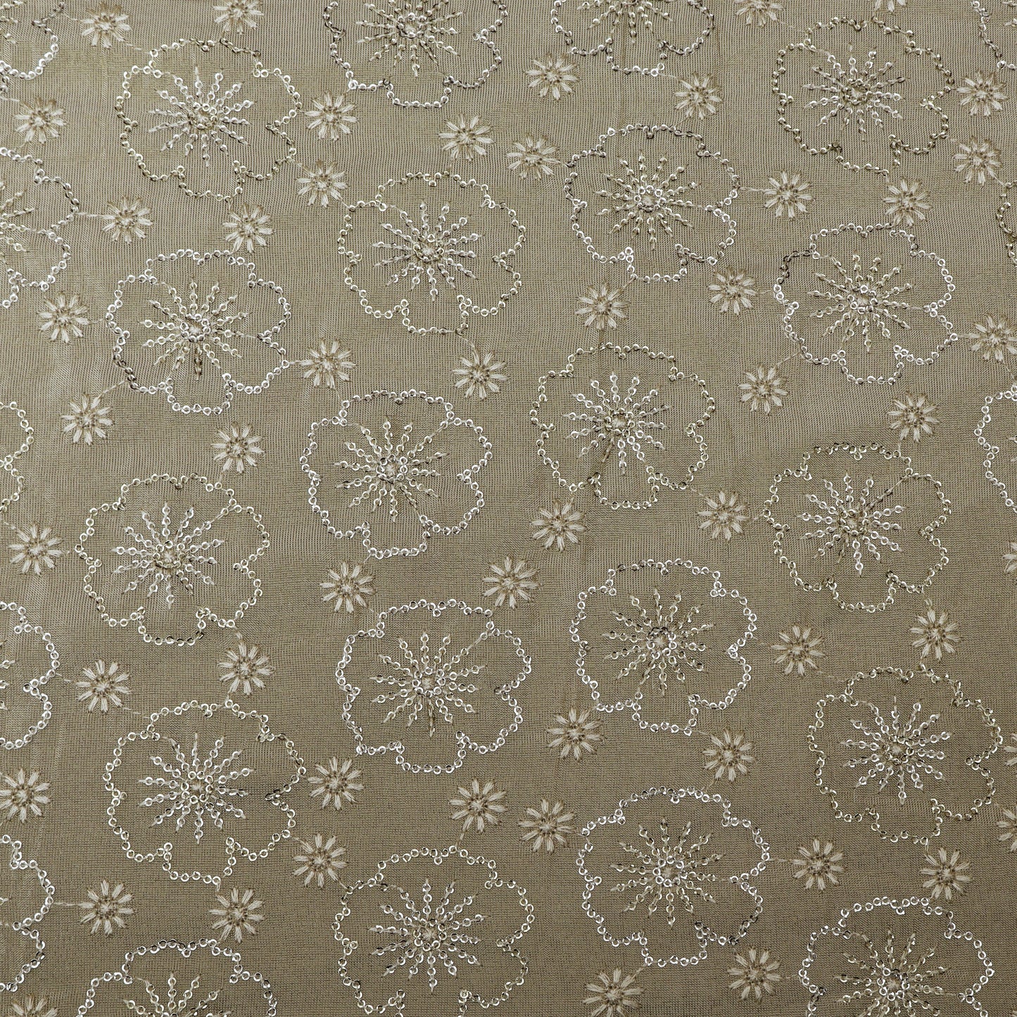 Beige Color Tissue Embroidery Fabric