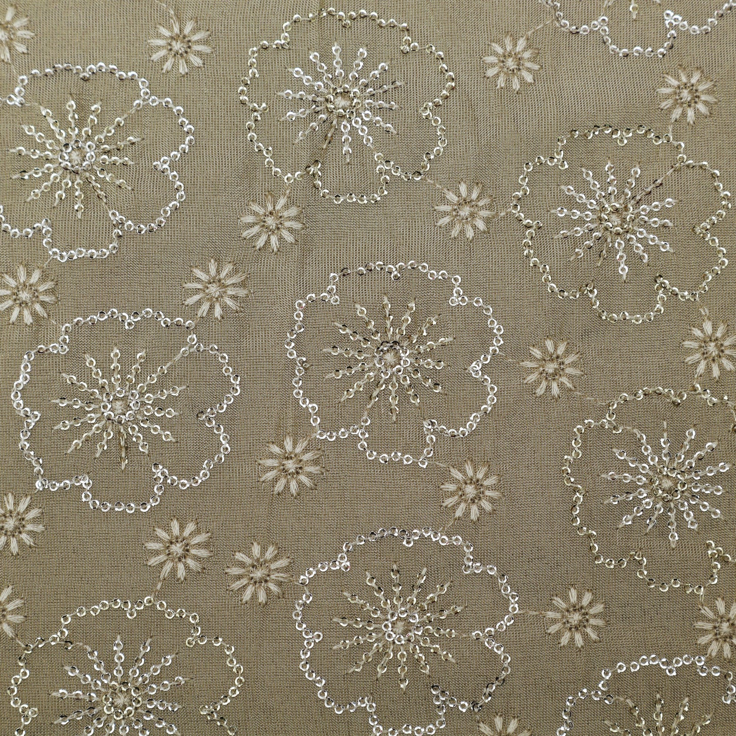 Beige Color Tissue Embroidery Fabric