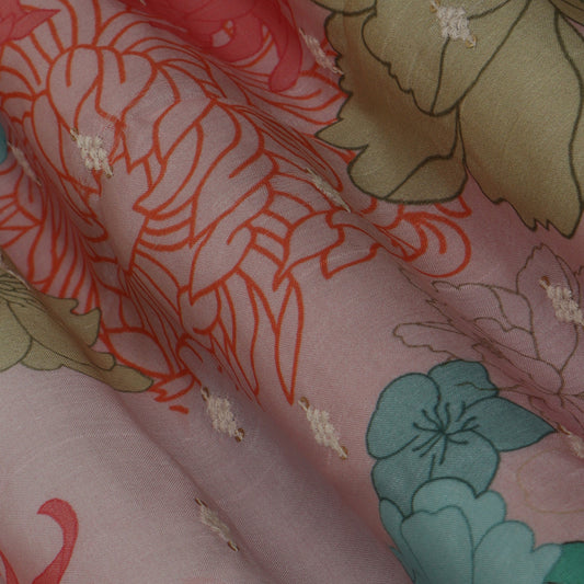 Colored Color Mulmul Embroidery Fabric