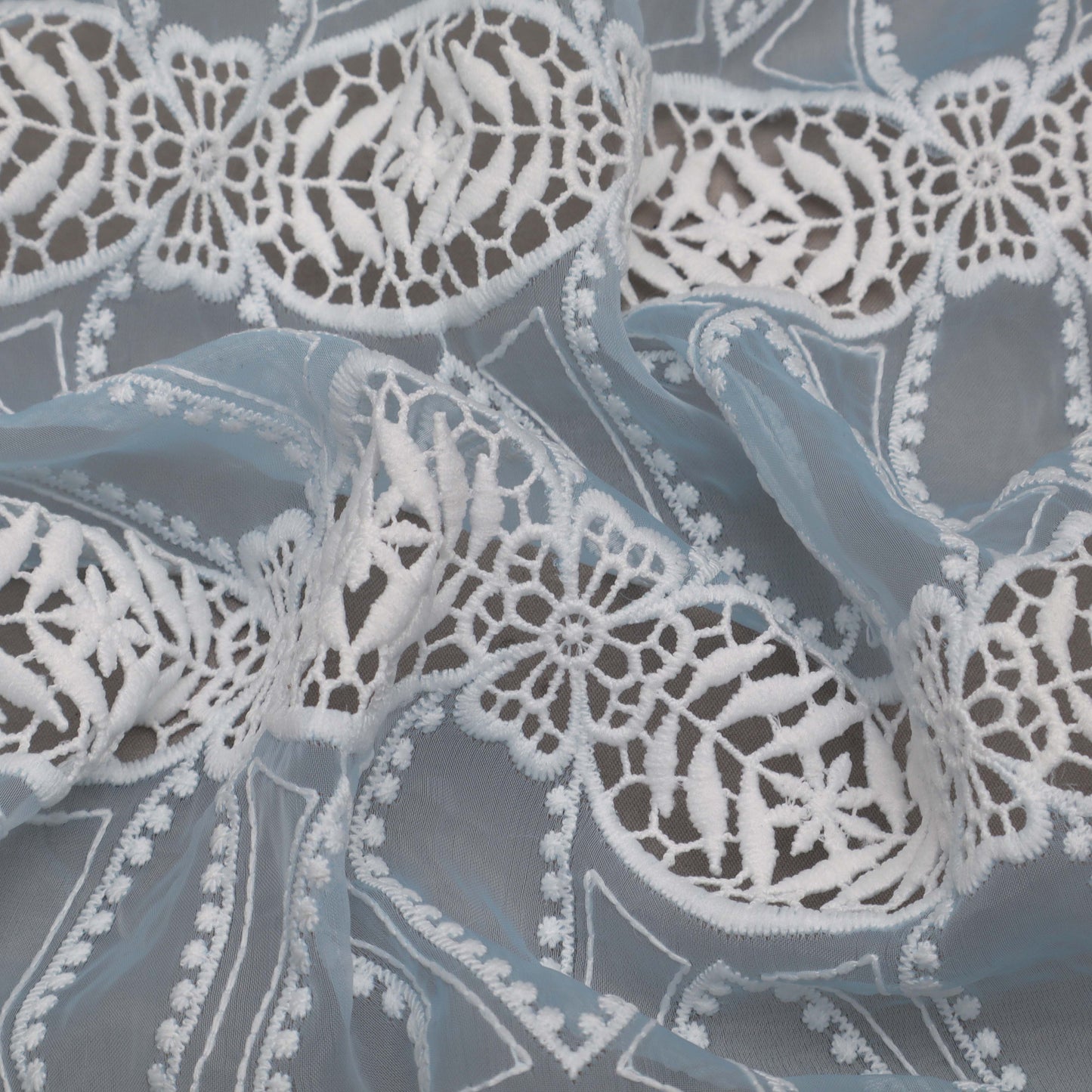 Sky Blue Color Organza Embroidery Fabric