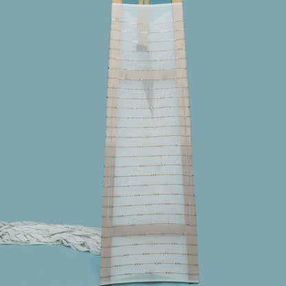 White Color Georgette Stripe Embroidery Fabric