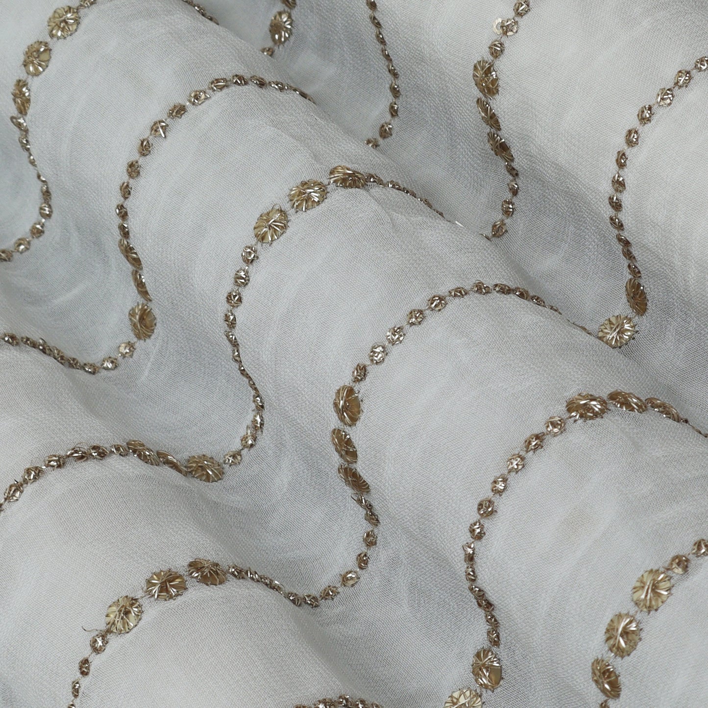 White Color Georgette Stripe Embroidery Fabric