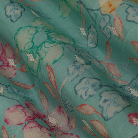 Colored Color Mulmul Embroidery Fabric