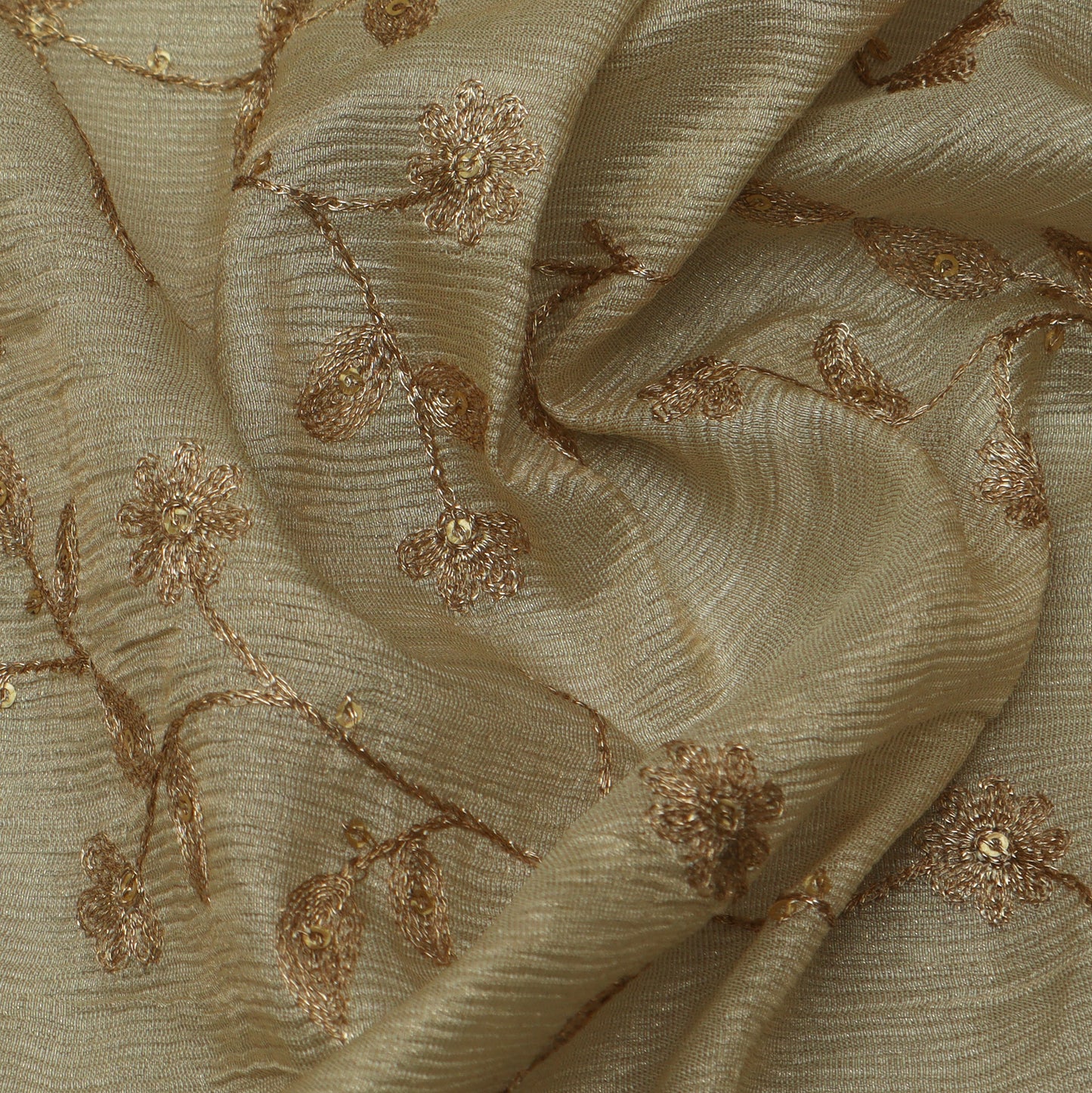 Beige Color Tissue Embroidery Fabric