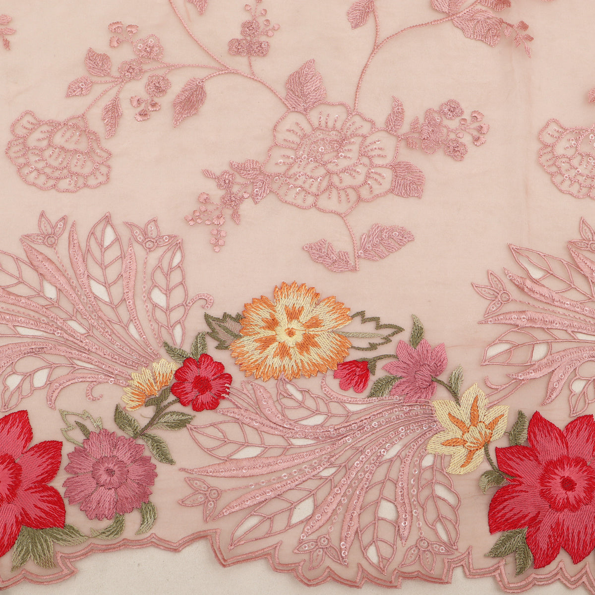 Pure Organza Cut Work Embroidery Fabric