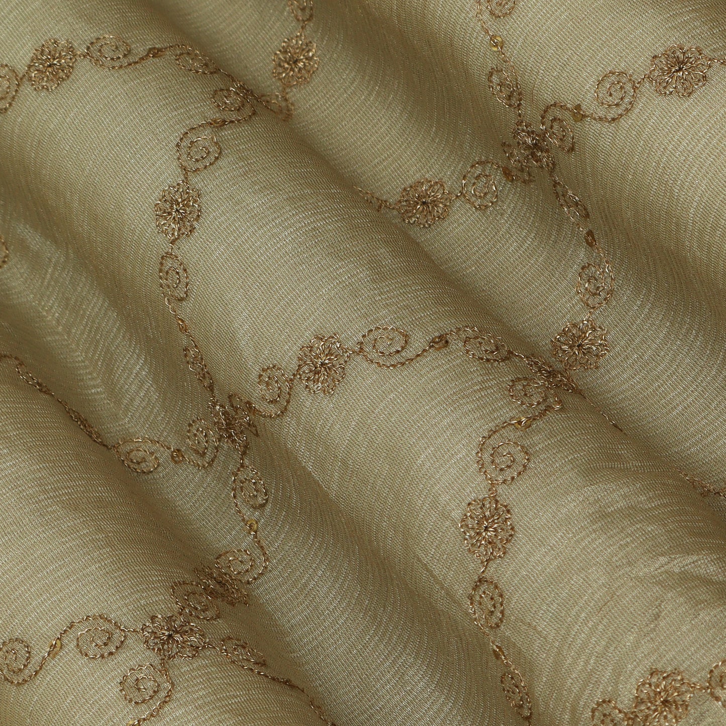 Beige Color Tissue Embroidery Fabric