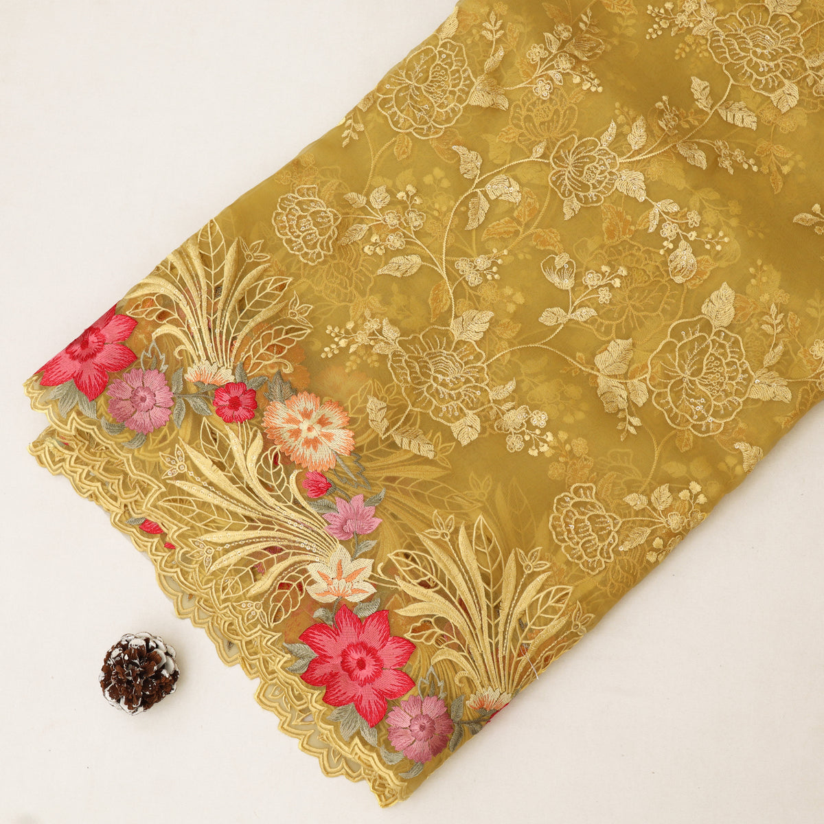 Pure Organza Cut Work Embroidery Fabric