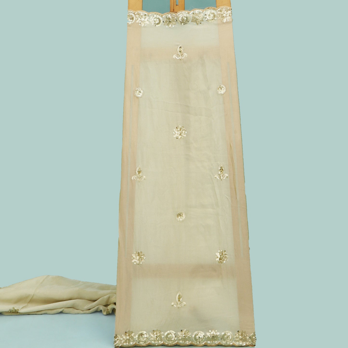 Beige Color Tissue Embroidery Fabric