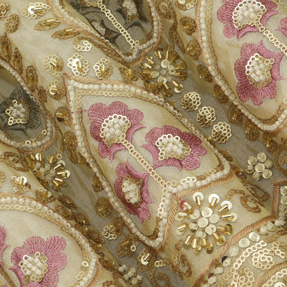 Beige Color Tissue Embroidery Fabric