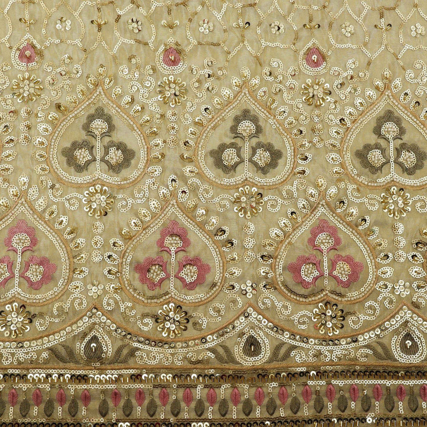 Beige Color Tissue Embroidery Fabric