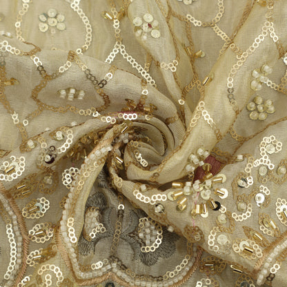 Beige Color Tissue Embroidery Fabric