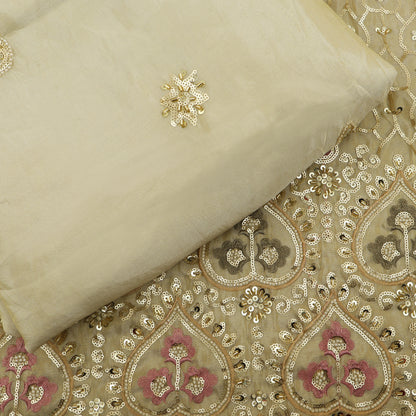 Beige Color Tissue Embroidery Fabric