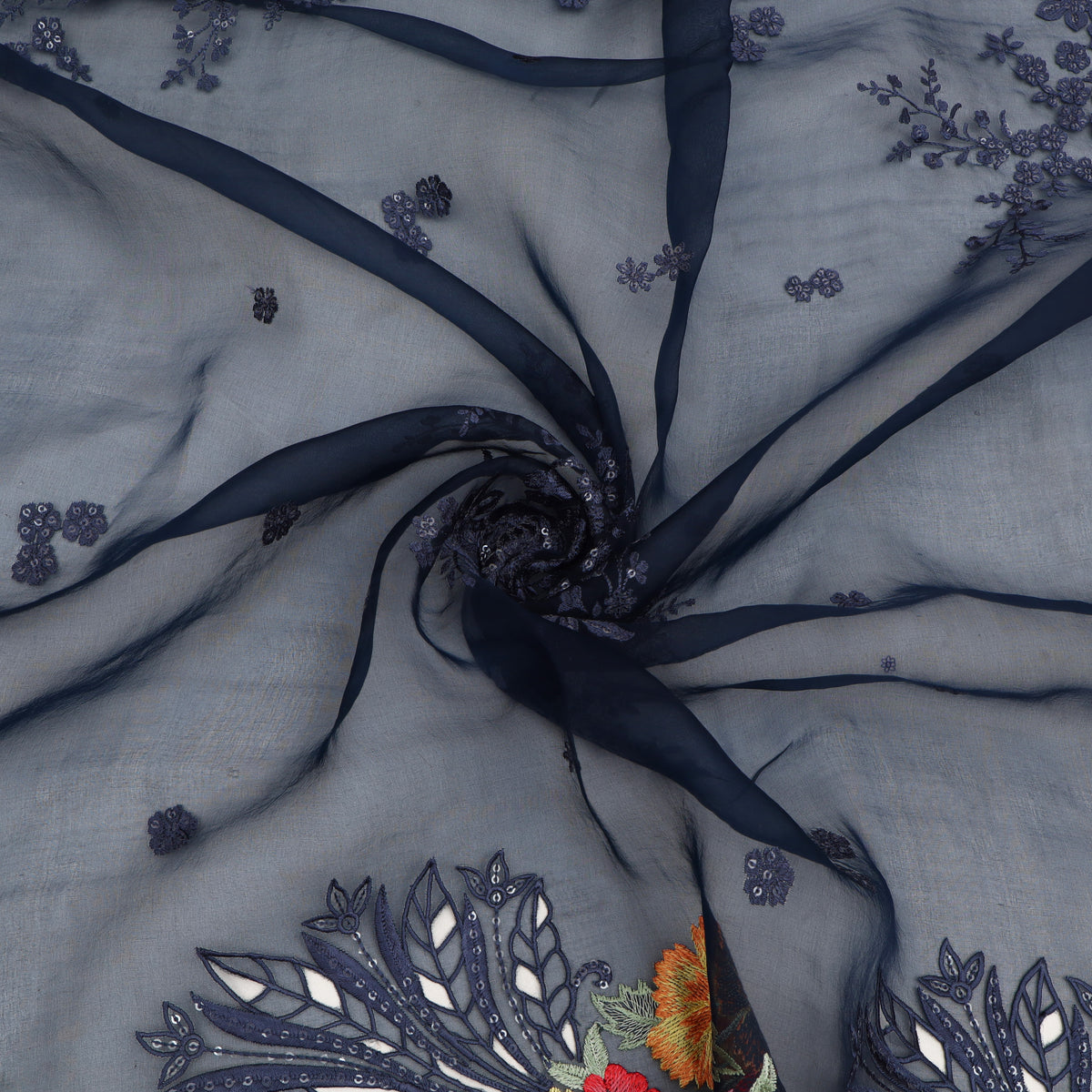 Pure Organza Cut Work Embroidery Fabric