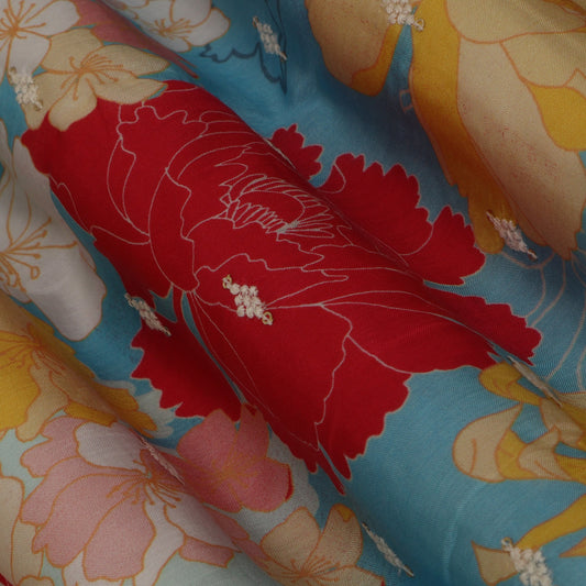 Colored Color Mulmul Embroidery Fabric