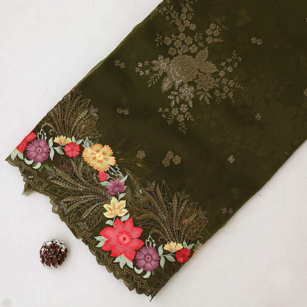 Pure Organza Cut Work Embroidery Fabric