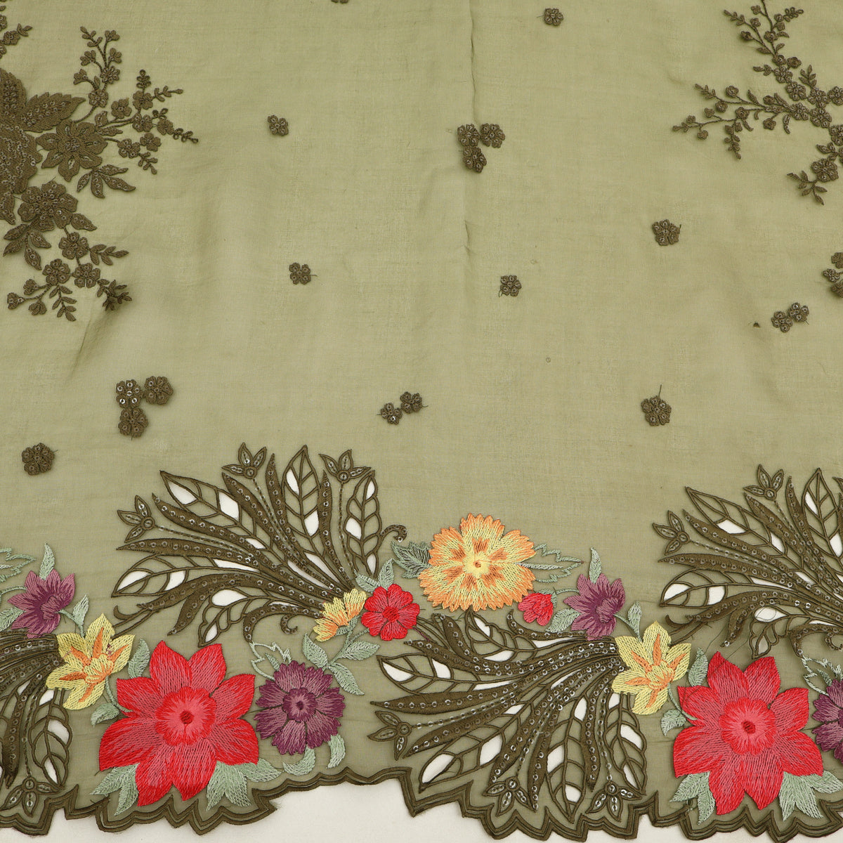 Pure Organza Cut Work Embroidery Fabric