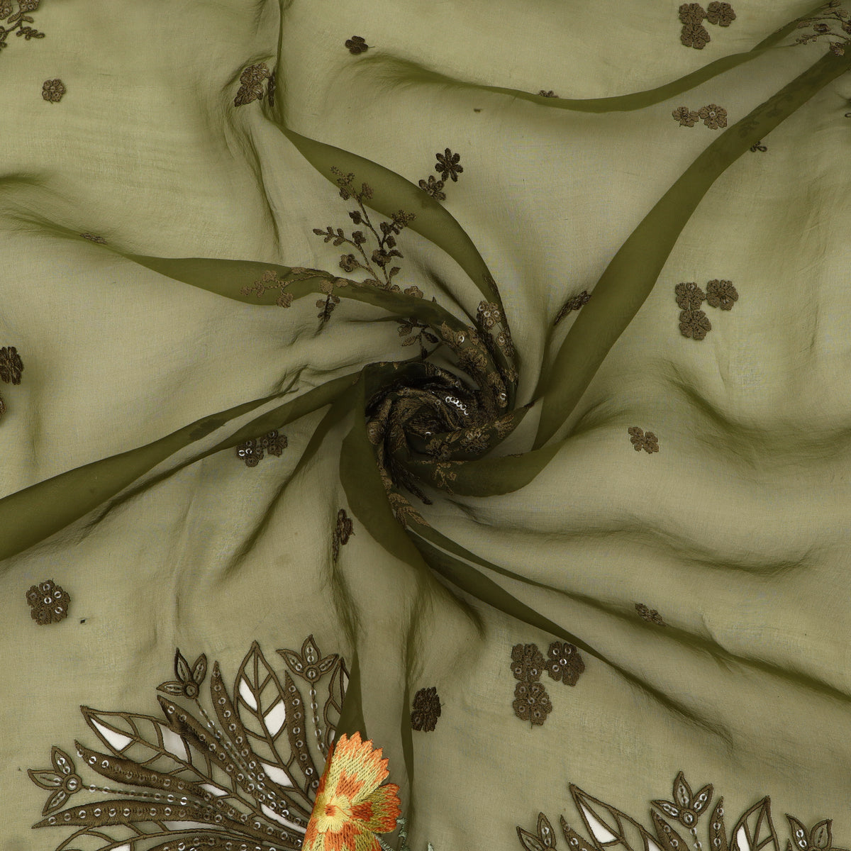 Pure Organza Cut Work Embroidery Fabric