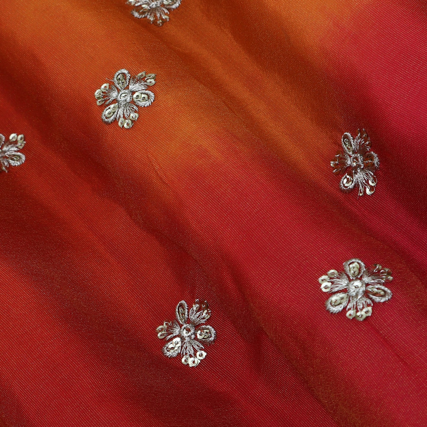 Orange Color Shaded Tissue Booti Fabric