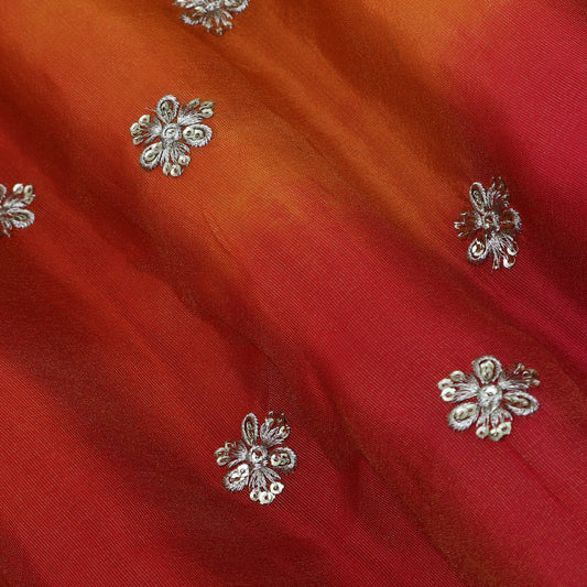 Orange Color Shaded Tissue Booti Fabric