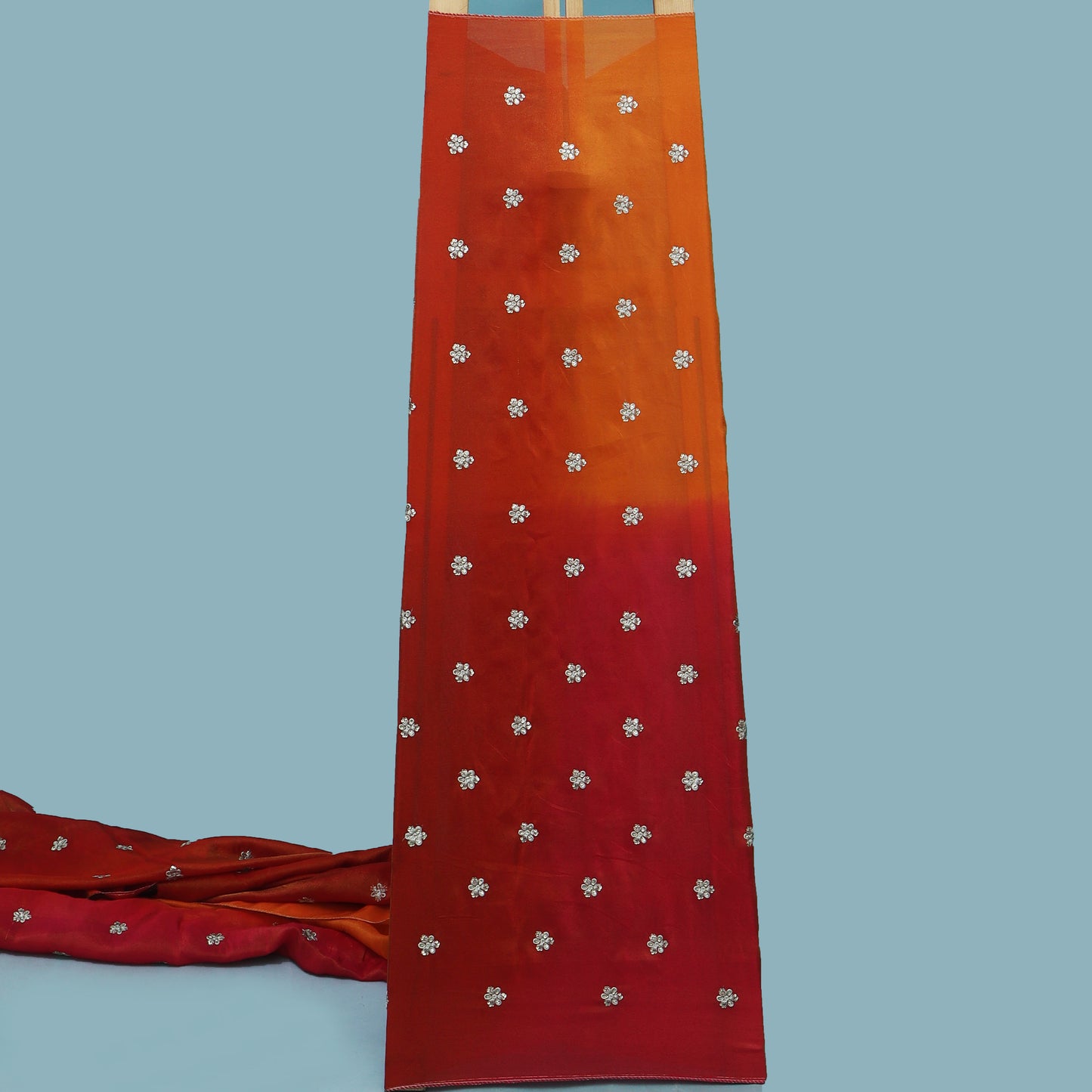 Orange Color Shaded Tissue Booti Fabric