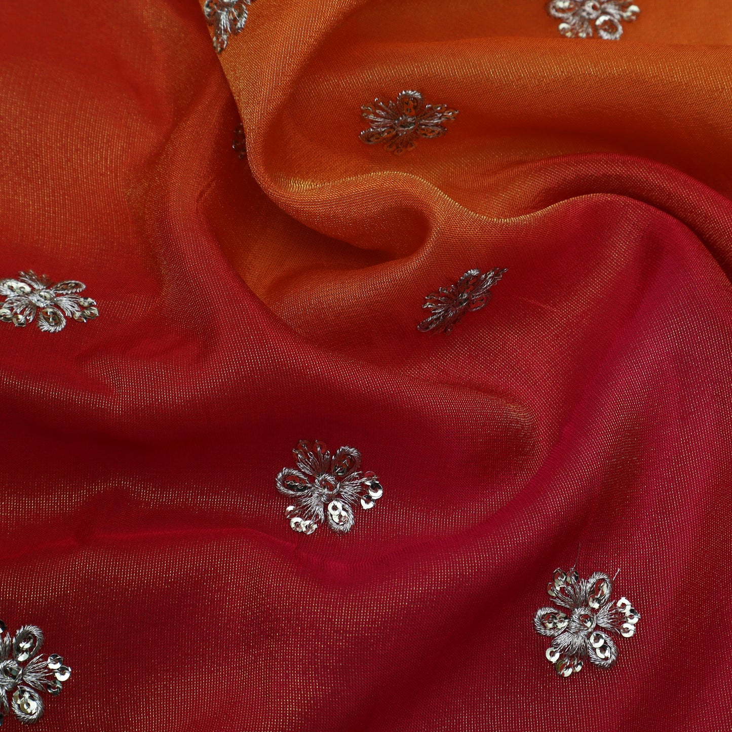 Orange Color Shaded Tissue Booti Fabric