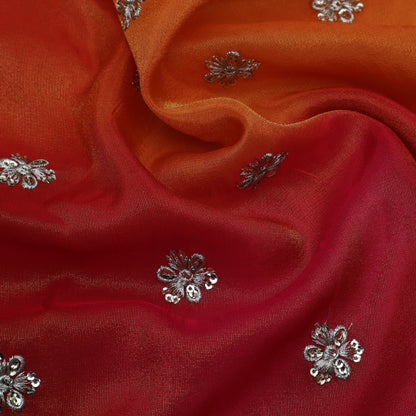 Orange Color Shaded Tissue Booti Fabric