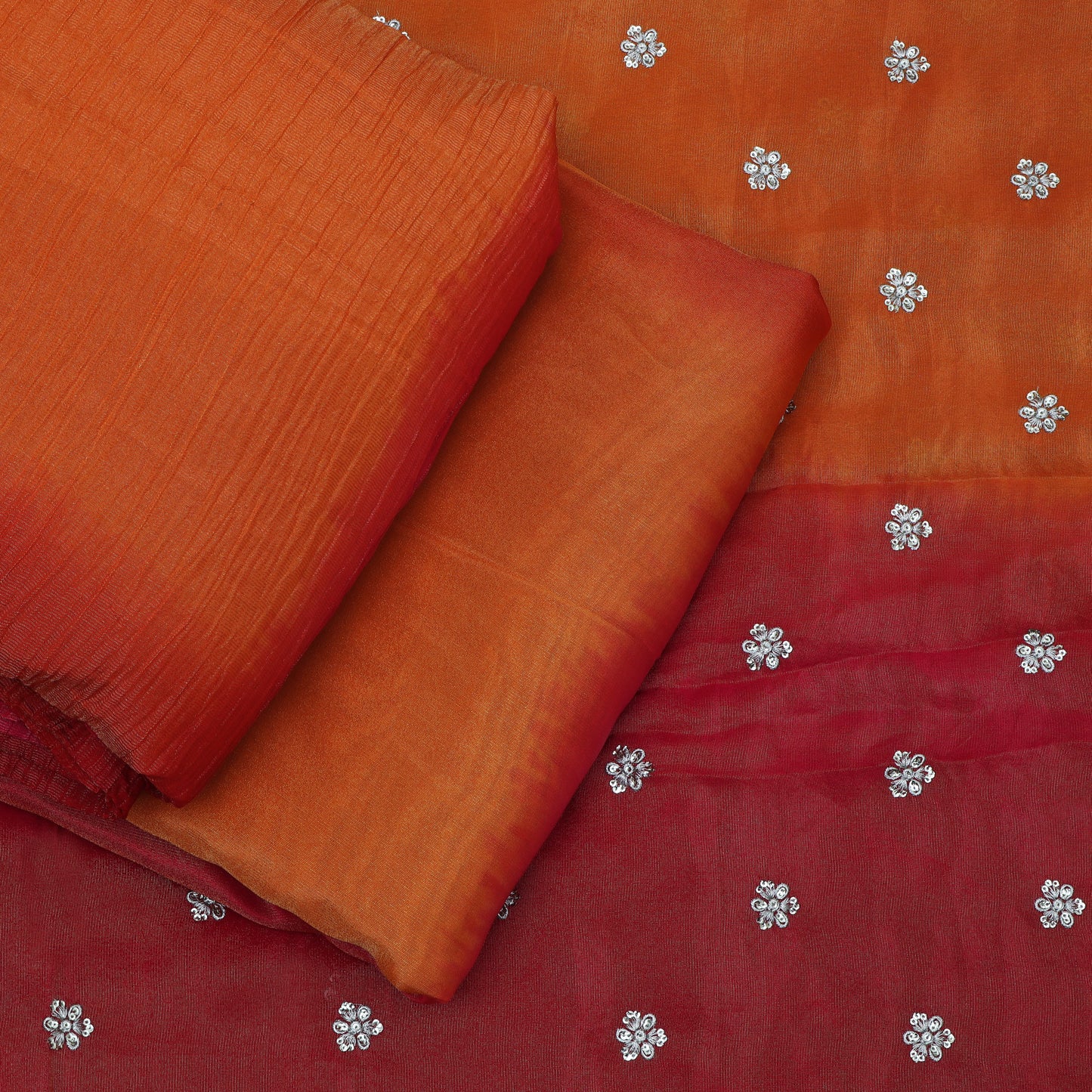 Orange Color Shaded Tissue Booti Fabric