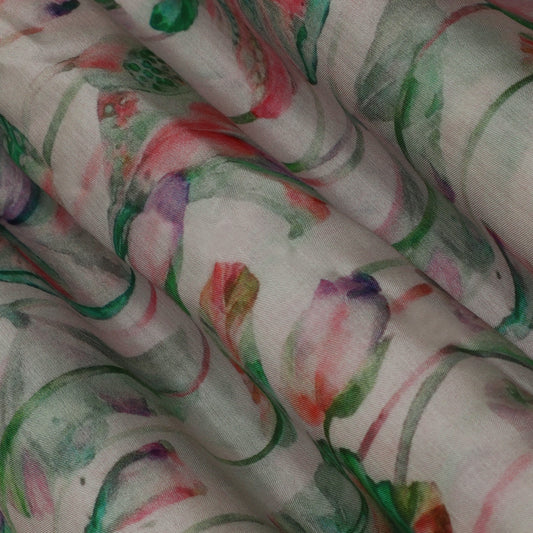 Colored Color Mulmul Embroidery Fabric