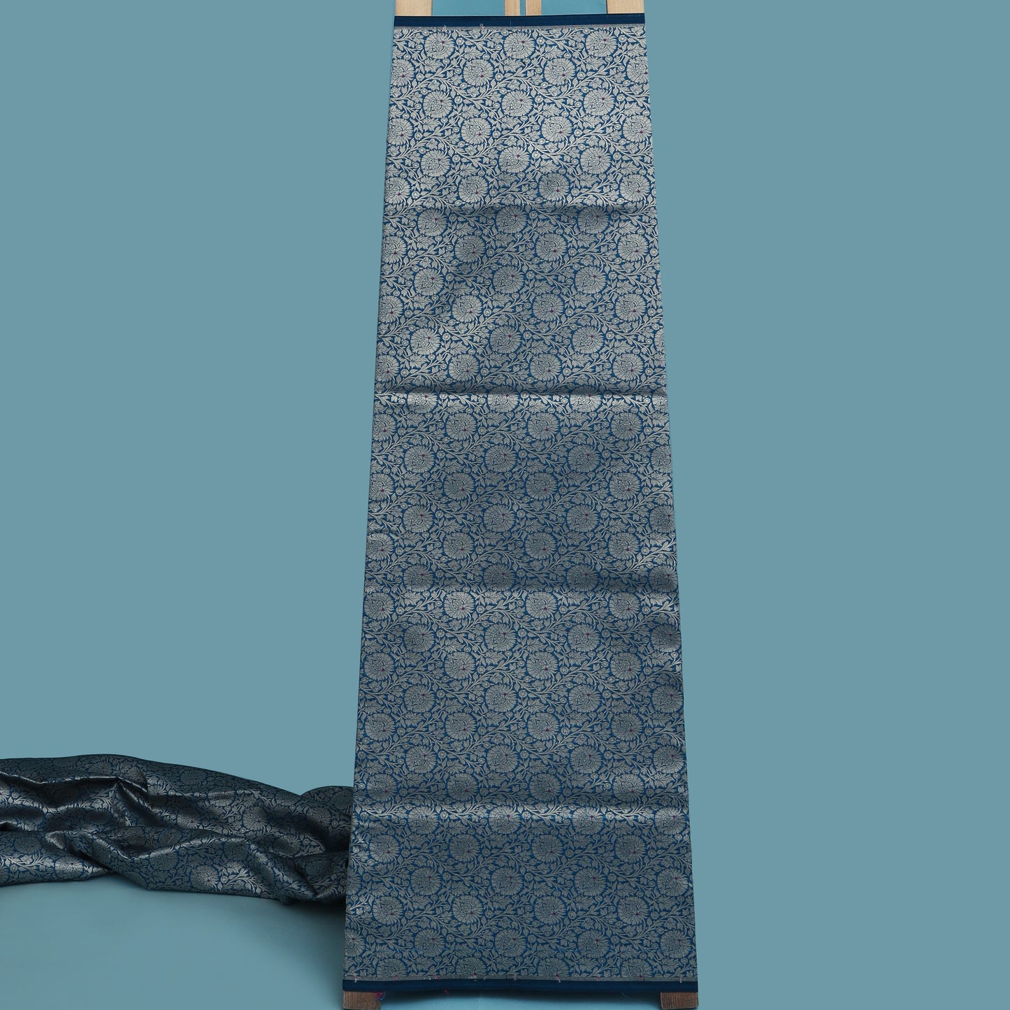 Peacock Blue Color Katan Meena Brocade Fabric