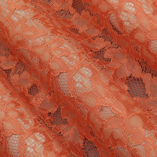 Orange Color Chantilly Lace Fabric