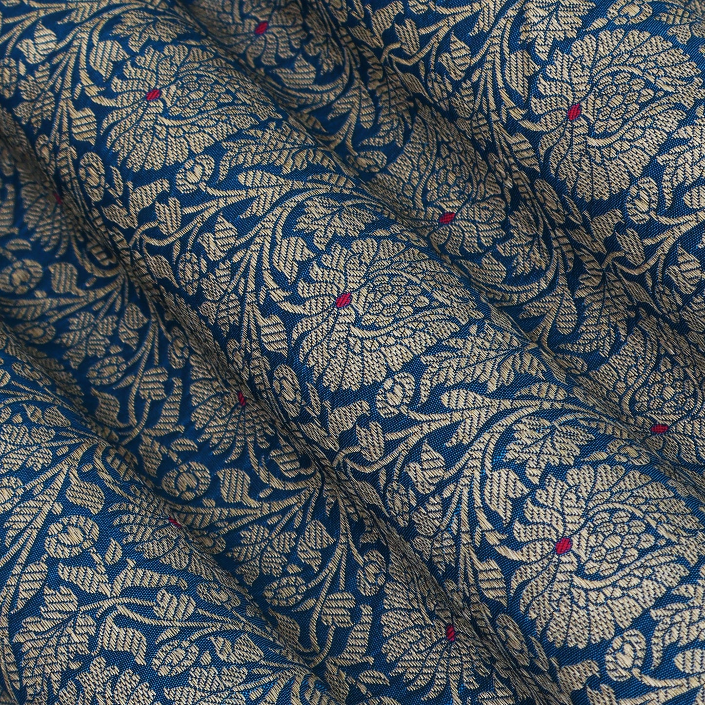 Peacock Blue Color Katan Meena Brocade Fabric