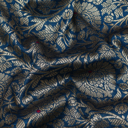 Peacock Blue Color Katan Meena Brocade Fabric