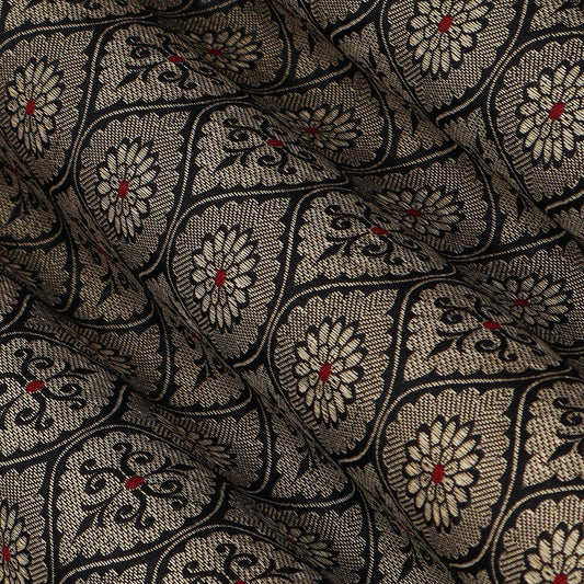 Black Color Katan Meena Brocade Fabric