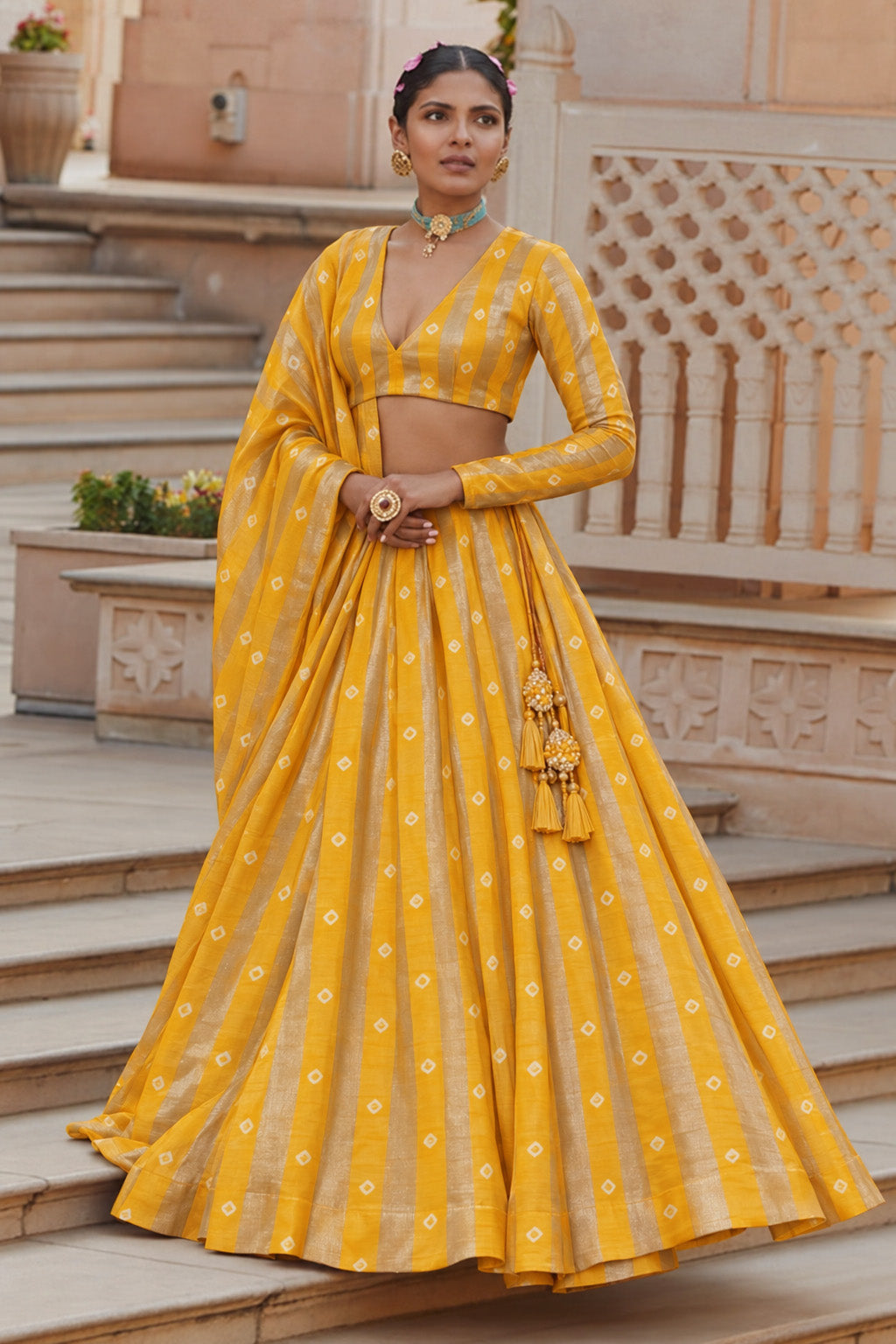 Chanderi Patta Bandhani Print Fabric