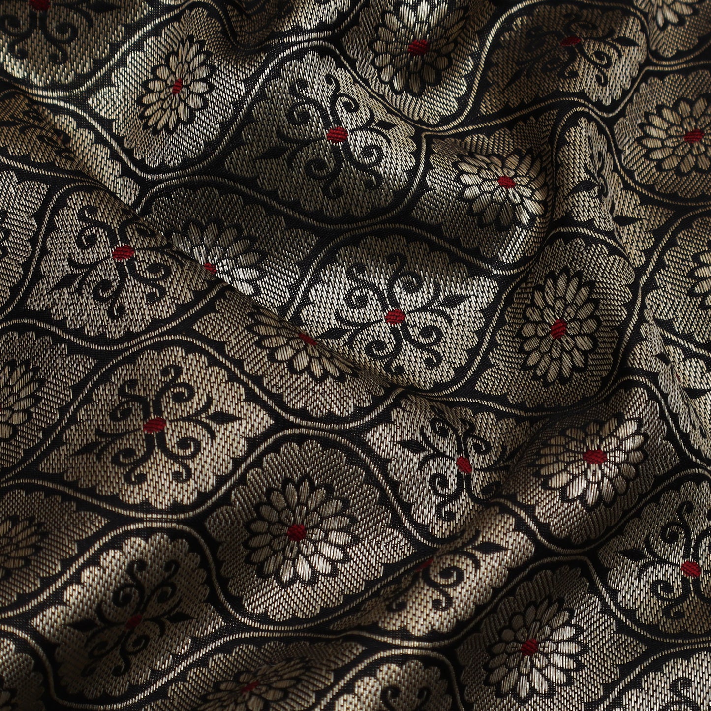 Black Color Katan Meena Brocade Fabric