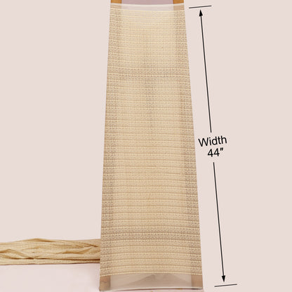 Beige woven blind with a measurement label indicating width 44 inches on a beige background