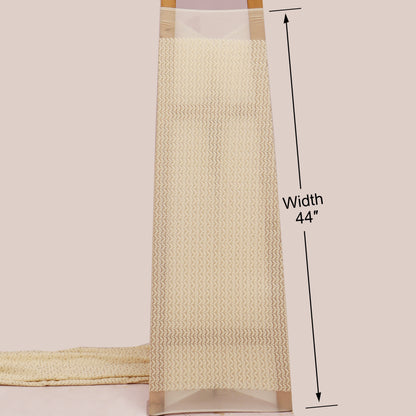 Beige textured rug with a measurement label indicating width 44 inches on a plain background.