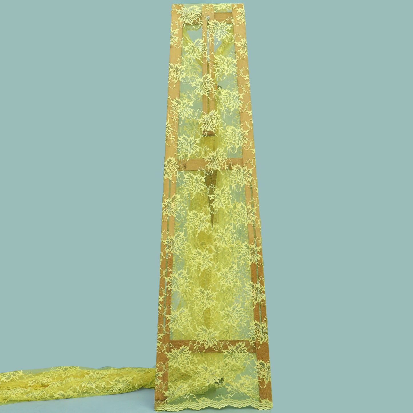 Yellow Color Chantilly Lace Fabric