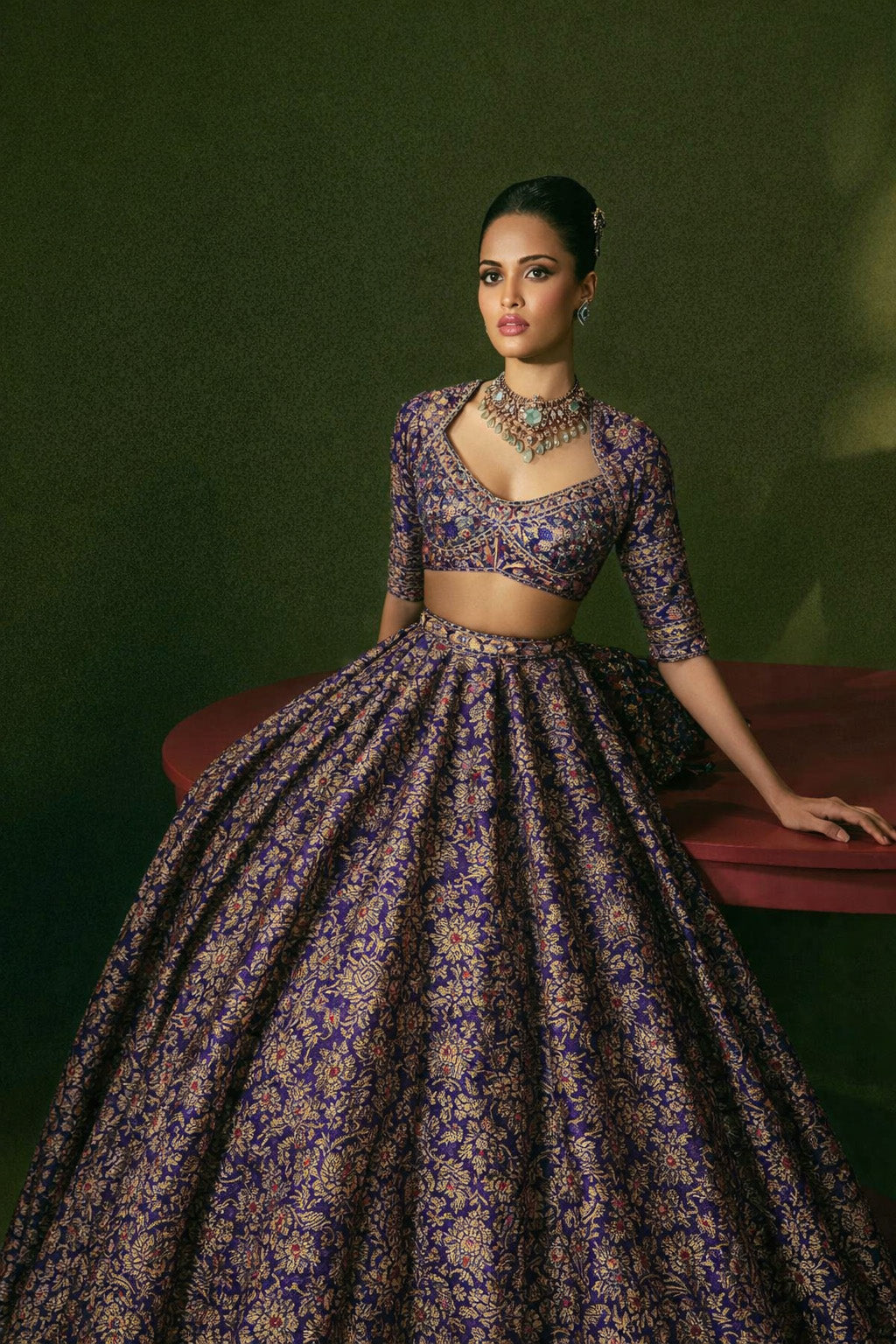 Traditional Meena Work Katan Brocade