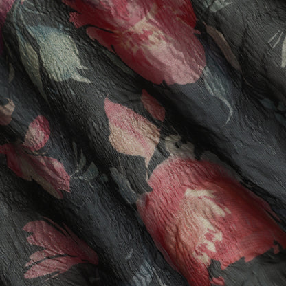 Black Color Crush Tissue Print Fabric