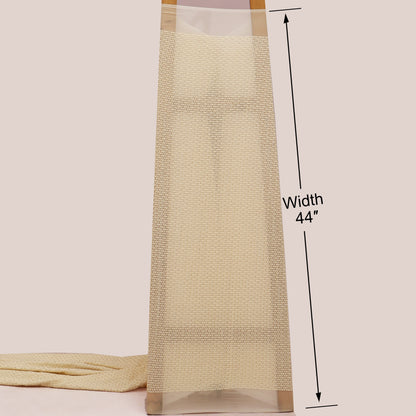 Beige woven blind with a measurement label indicating width 44 inches on a beige background