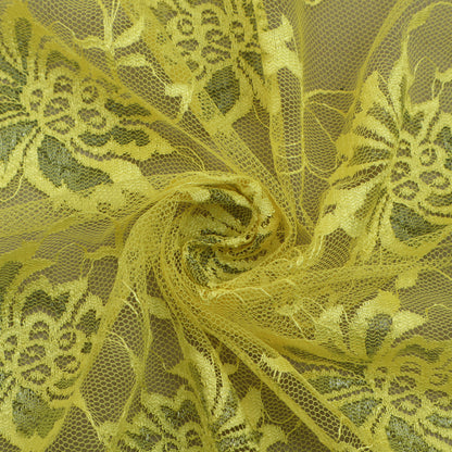 Yellow Color Chantilly Lace Fabric