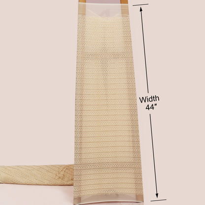 Beige woven blind with a measurement label indicating width 44 inches on a light pink background.
