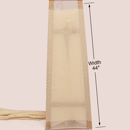 Beige textured fabric with a measurement label indicating width 44" on a light pink background