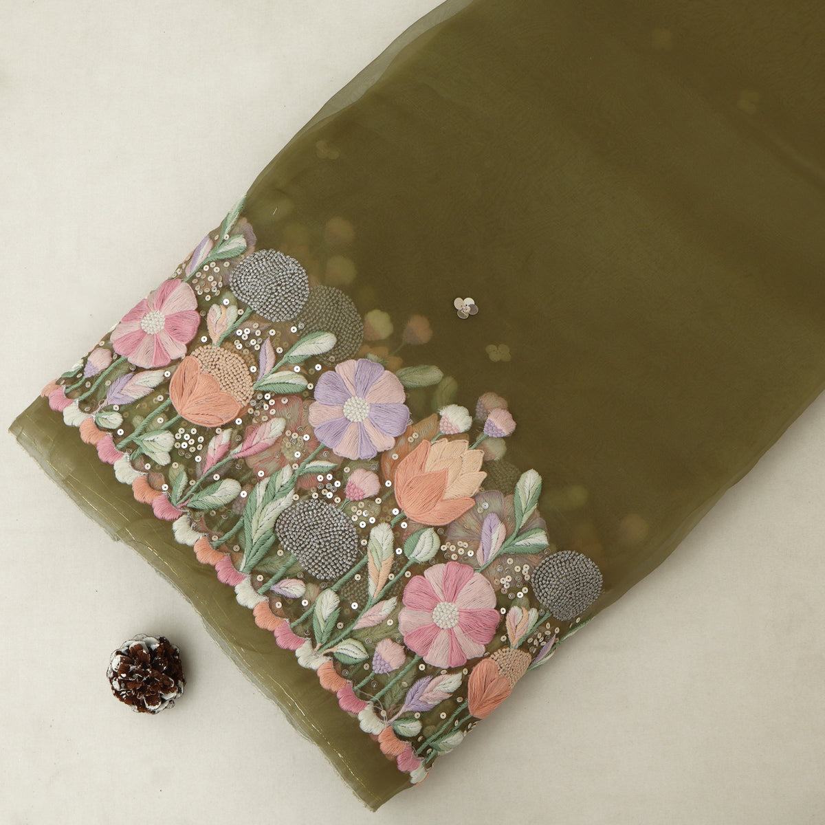 Pure Organza Hand Work Embroidery Fabric