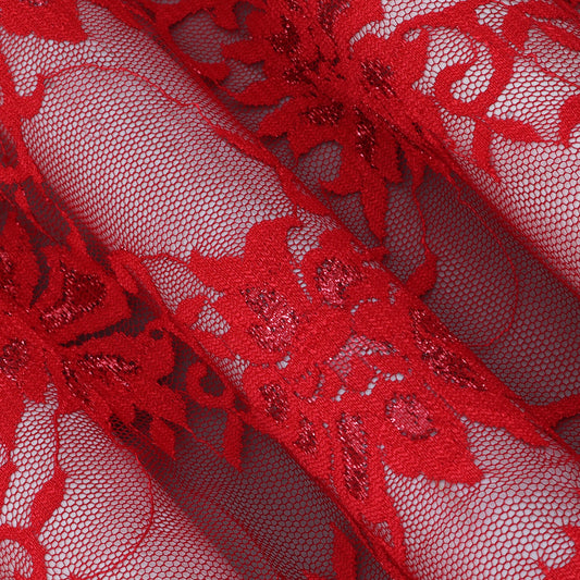 Red Color Chantilly Lace Fabric