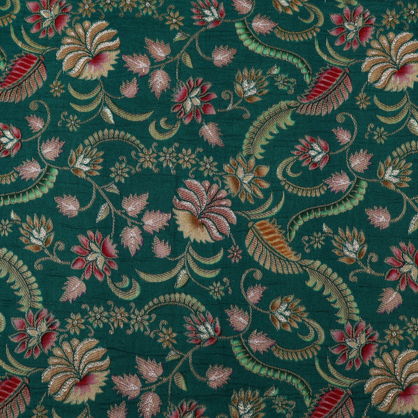 Green Color Dola Silk Jaquard Floral Print Fabric