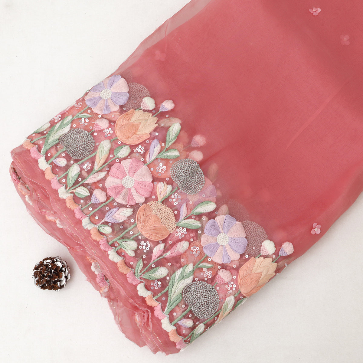 Pure Organza Hand Work Embroidery Fabric
