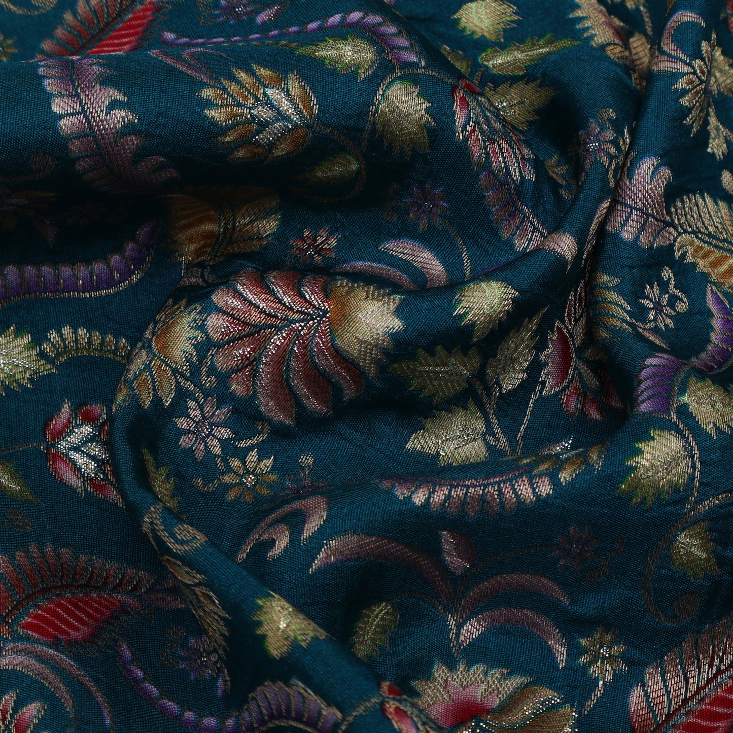 Blue Color Dola Silk Jaquard Floral Print Fabric