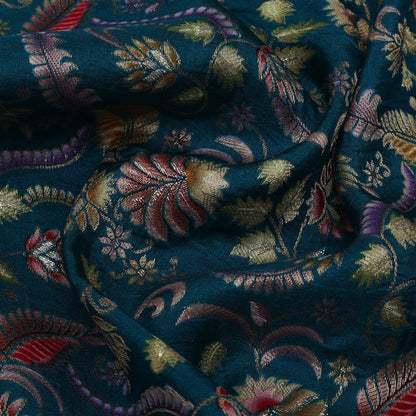 Blue Color Dola Silk Jaquard Floral Print Fabric